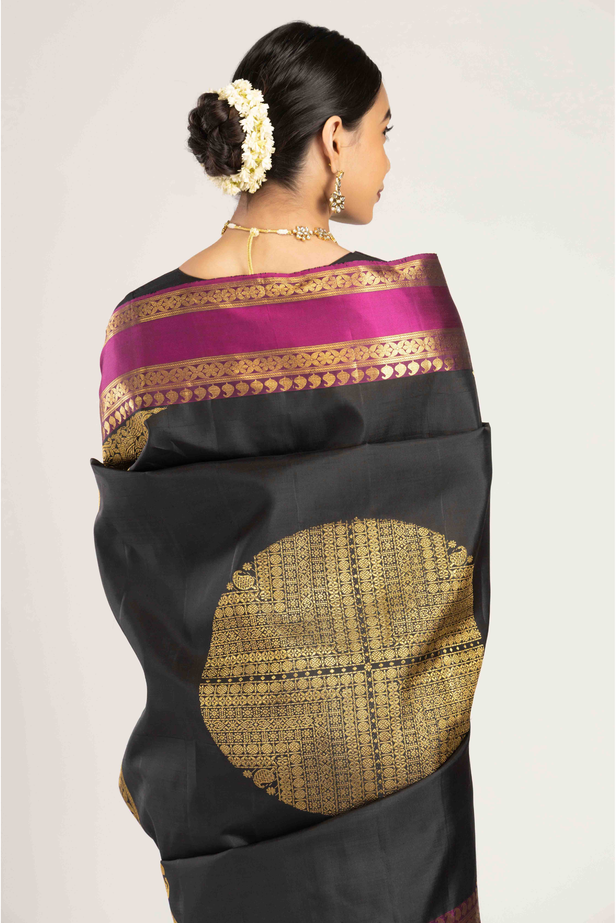 Rudraksha- Black with Green Half and Half Kanchipuram Silk Saree