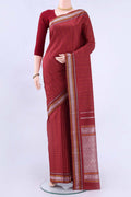 Red Kanchipuram Saree Checked design on the body and Thread Border displayed on a mannequin
