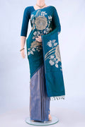 Blue Banarasi Silk Saree with Zari Butta on the body and Zari Border displayed on a mannequin