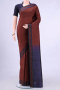 Maroon Kanchipuram Saree with Checked design on the body and Thread Border displayed on a mannequin