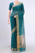 Sea Green Chanderi Silk Saree with Zari Butta on the body and Zari Border.  displayed on a mannequin