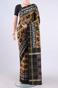 Mehandi Green Pochampally Silk Saree with Checked design on the body and Zari Border displayed on a mannequin