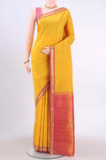 Pure Silk Pure Zari Yellow Kanchipuram Saree with Zari Butta on the body and Zari Border displayed on a mannequin