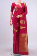 Pink Dual Tone Kanchipuram Silk Saree with Zari Butta on the body and Temple Border displayed on a mannequin