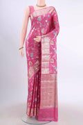Pink Banarasi Tussar Silk Saree with Zari Brocade on the body and Zari Border displayed on a mannequin