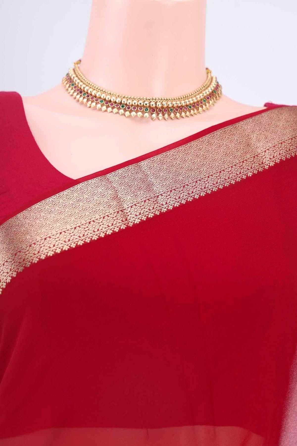 Border image of Red Mysore Georgette Saree with Plain Body and Zari Border