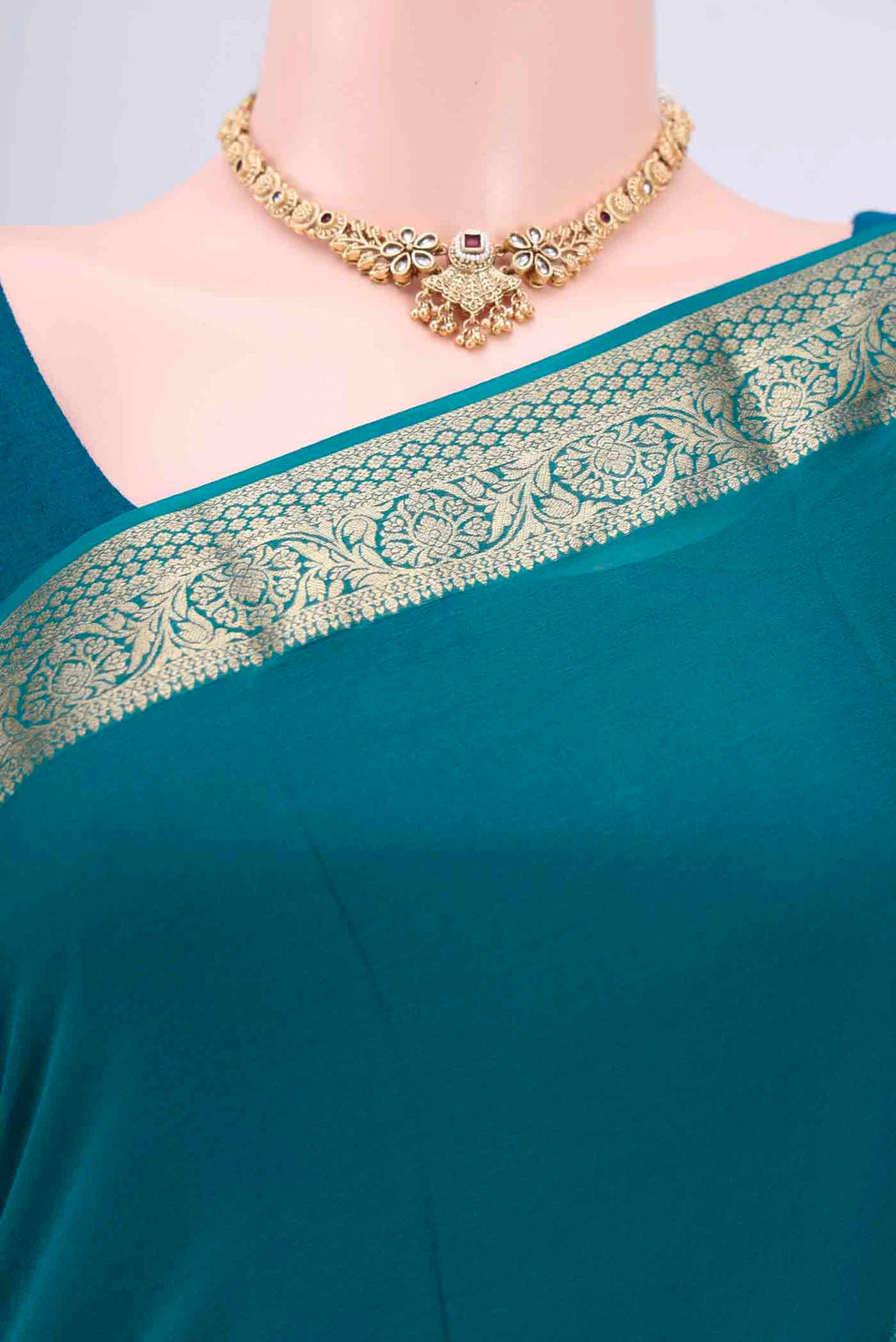 Border image of Blue Dual Tone Mysore Chiffon Saree with Plain Body and Zari Border