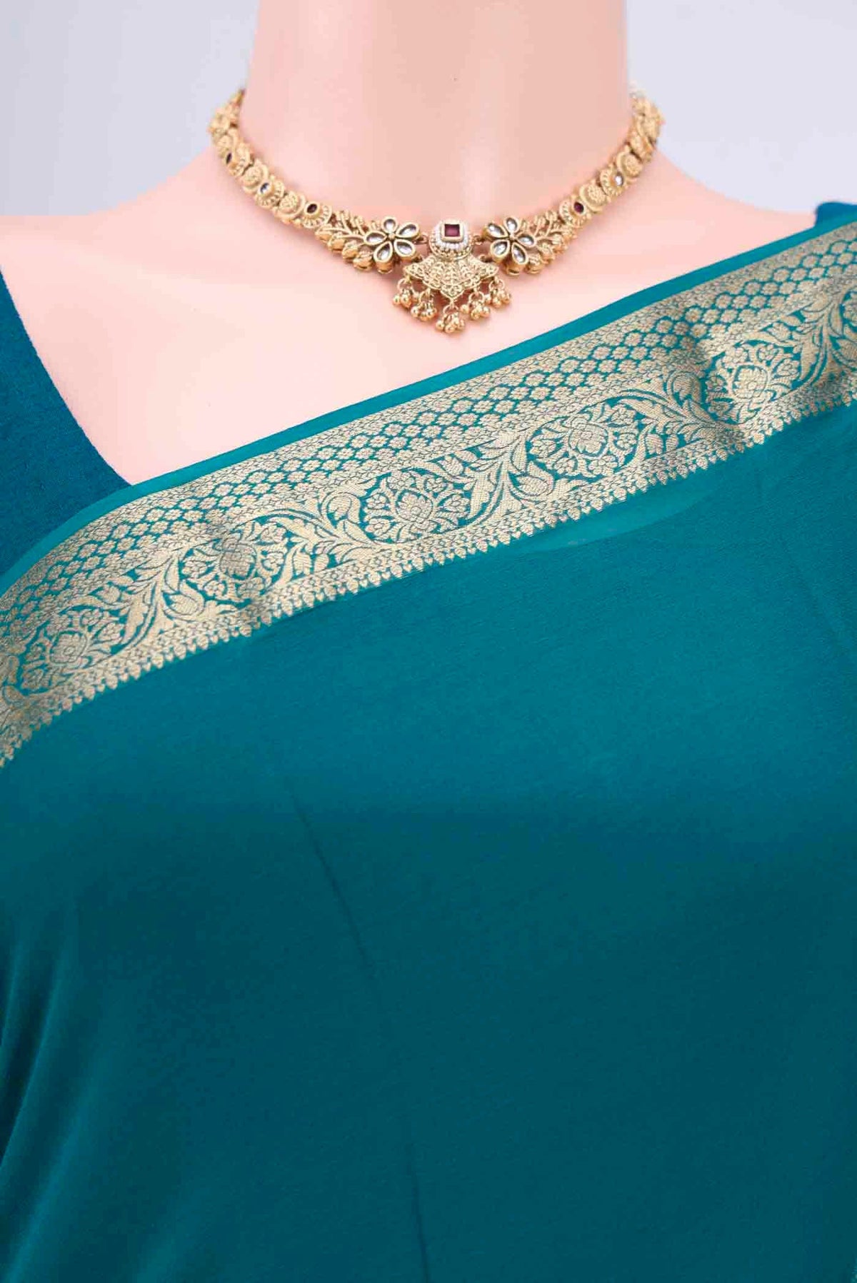 Border image of Blue Dual Tone Mysore Chiffon Saree with Plain Body and Zari Border