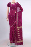 Magenta Mysore Crepe Saree with Zari Butta on the body and Satin Border displayed on a mannequin