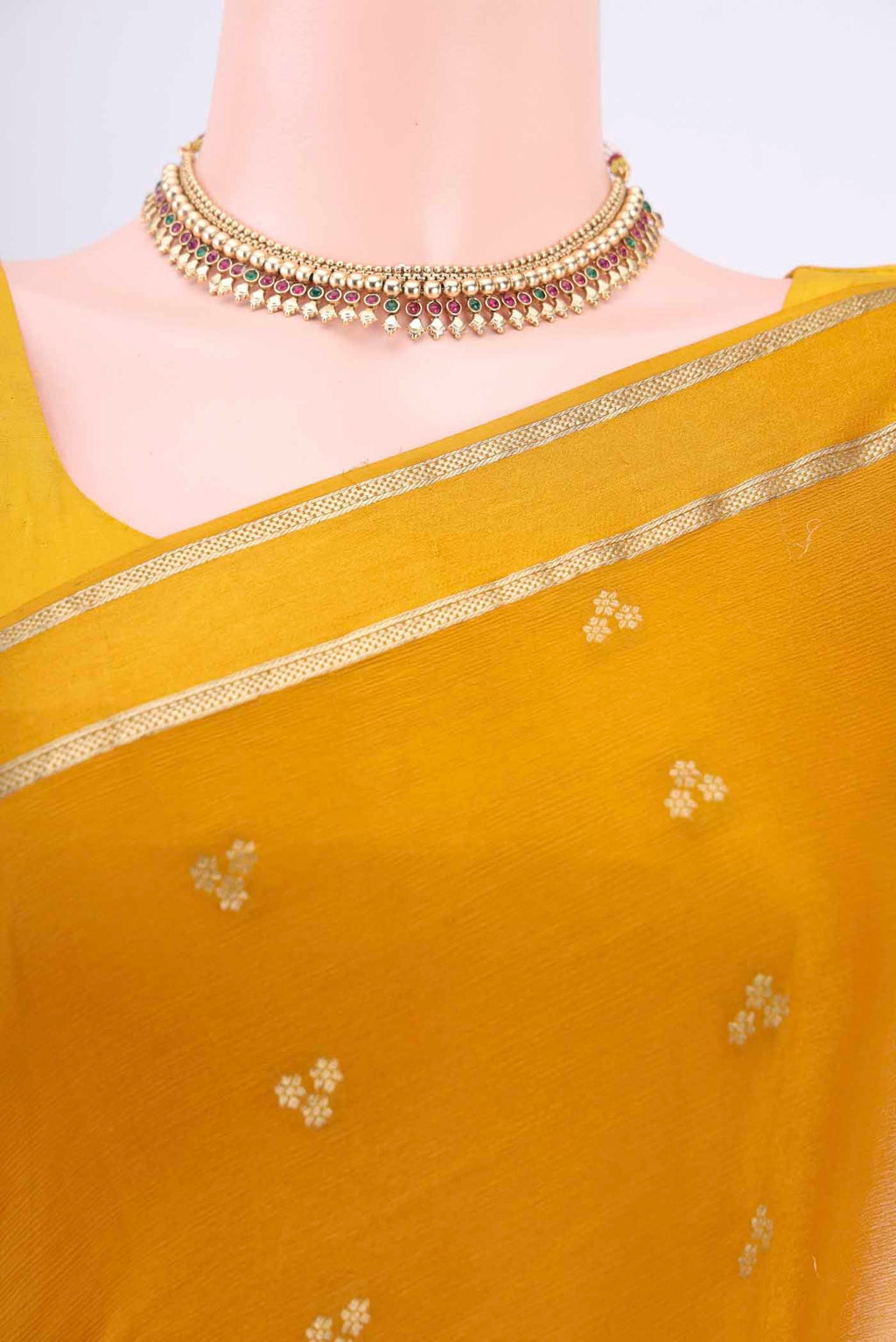 Border image of Mustard Mysore Crepe Saree with Zari Butta on the body and Satin Border