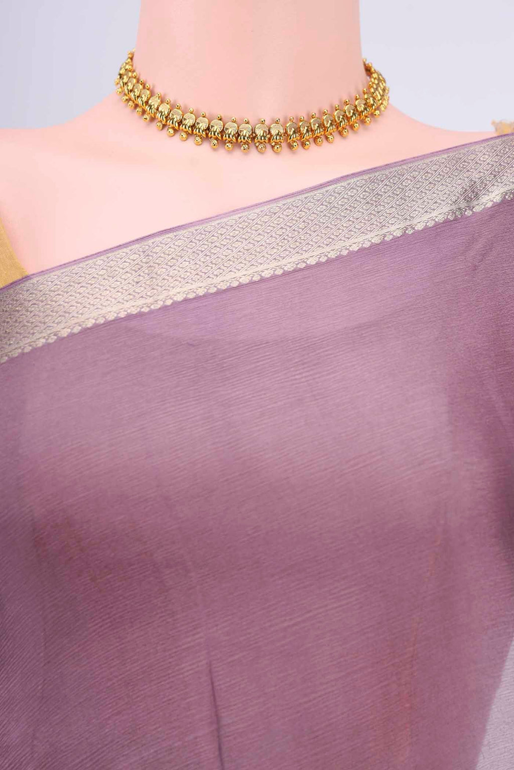 Border image of Dark Mauve Dual Tone Mysore Chiffon Saree with Plain Body and Zari Border