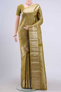 Light Green Kanchipuram Silk Saree with Zari Brocade on the body and Zari Border displayed on a mannequin