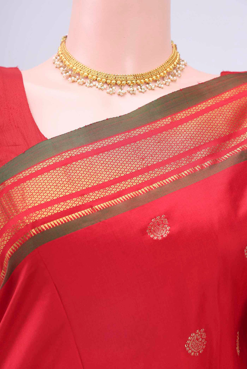 Border image of Red Paithani Silk Saree with Zari Butta on the body and Zari Border