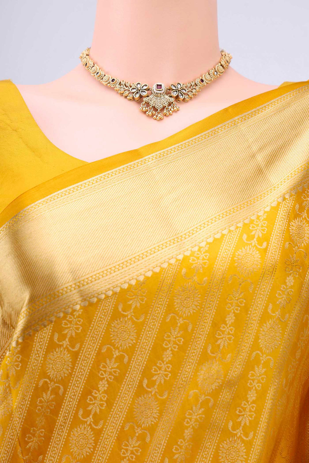 Border image of Yellow Dual Tone Soft Silk Saree with Zari Brocade on the body and Zari Border