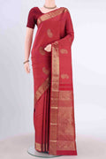 Pure Silk Pure Zari Red Kanchipuram Saree with Jacquard With Zari Butta on the body and Zari Border displayed on a mannequin