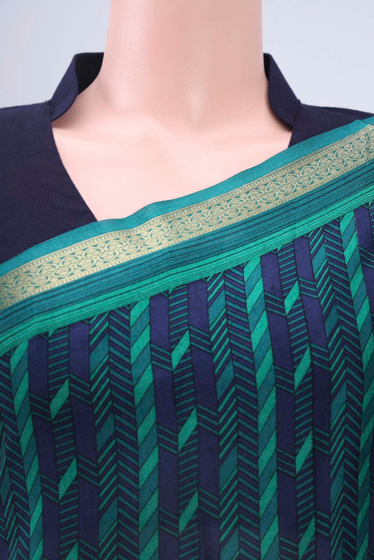 Border image of Navy Blue Mysore Crepe Saree with Floral Print on the body and Zari Border