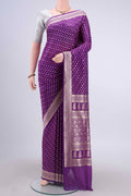 Purple Dual Tone Banarasi Silk Saree with Zari Brocade on the body and Zari Border displayed on a mannequin