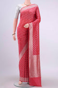 Imperial Red Dual Tone Banarasi Silk Saree with Zari Brocade on the body and Zari Border displayed on a mannequin