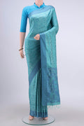 Blue Soft Silk Saree with Jacquard design on the body and Thread Border displayed on a mannequin