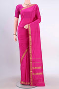 Pink Dual Tone Kanchipuram Silk Saree with Plain Body and Zari Border displayed on a mannequin