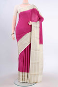 Light Magenta Mysore Crepe Saree with Plain Body and Zari Border displayed on a mannequin