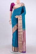 Blue Dual Tone Soft Silk Saree with Plain Body and Zari Border displayed on a mannequin