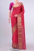 Pink Nangavalli Silk [ Salem ] Saree with Zari Butta on the body and Zari Border displayed on a mannequin
