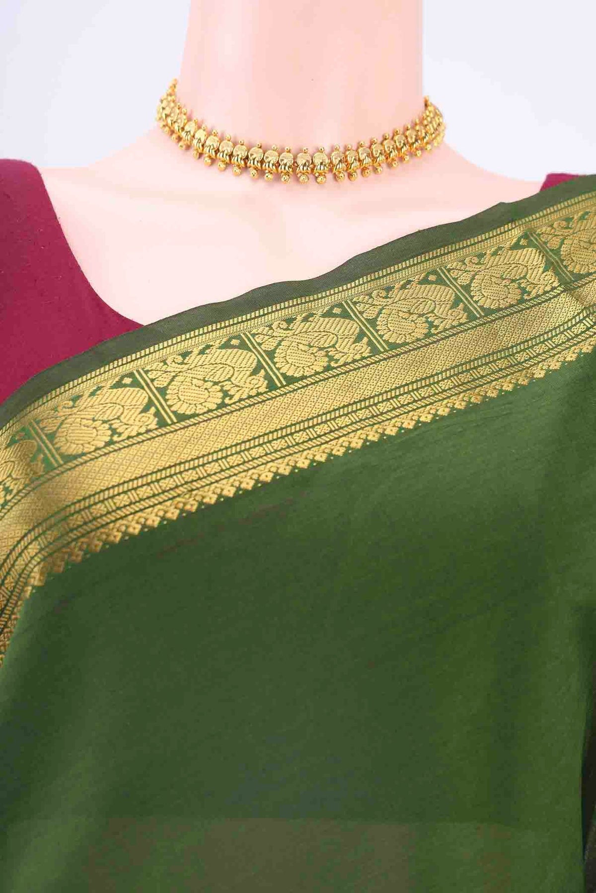 Border image of Green Blended Poly Cotton Saree with Plain Body and Zari Border