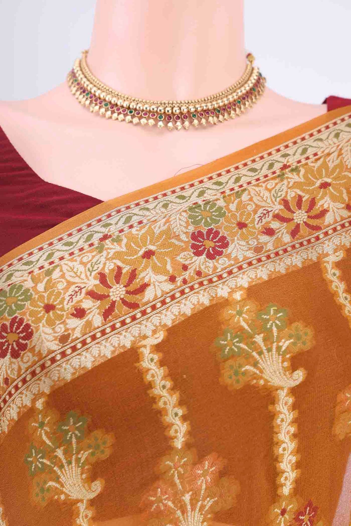 Border image of Brown Mysore Georgette Saree with Thread Brocade on the body and Thread Border