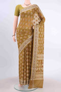 Mehandi Green Mysore Georgette Saree with Thread Brocade on the body and Thread Border displayed on a mannequin