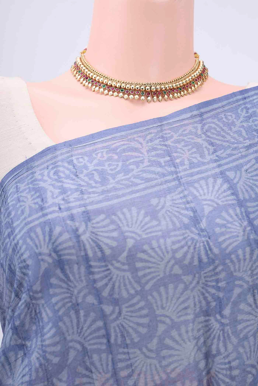 Border image of Blue Tussar Silk Saree with Printed design on the body and Printed Border