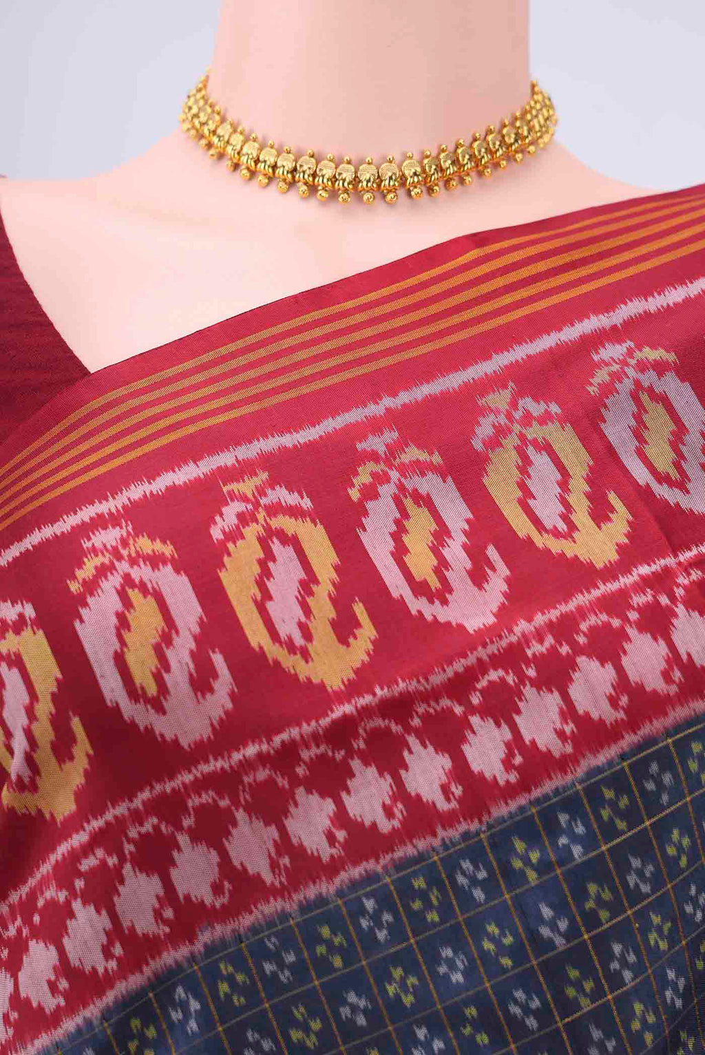 Border image of Blue Grey Dual Tone Rajkot Patola Silk Saree with Ikat design on the body and Zari Border