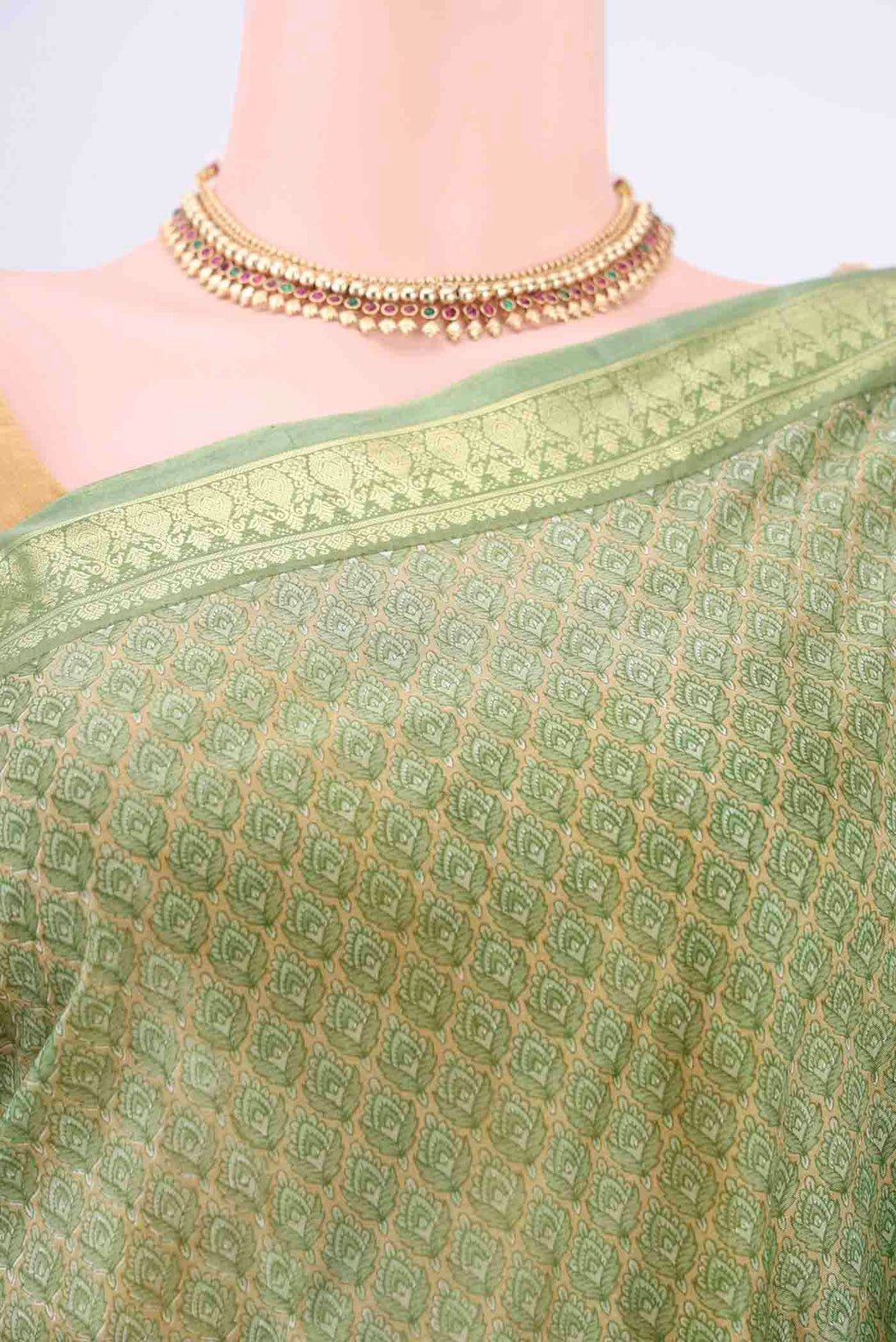 Border image of Light Green Printed Silk Saree with Floral Print on the body and Zari Border