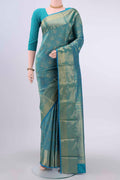 Blue Bangalore Silk Saree with Zari Brocade on the body and Zari Border displayed on a mannequin