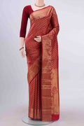 Maroon Bangalore Silk Saree with Zari Brocade on the body and Zari Border displayed on a mannequin