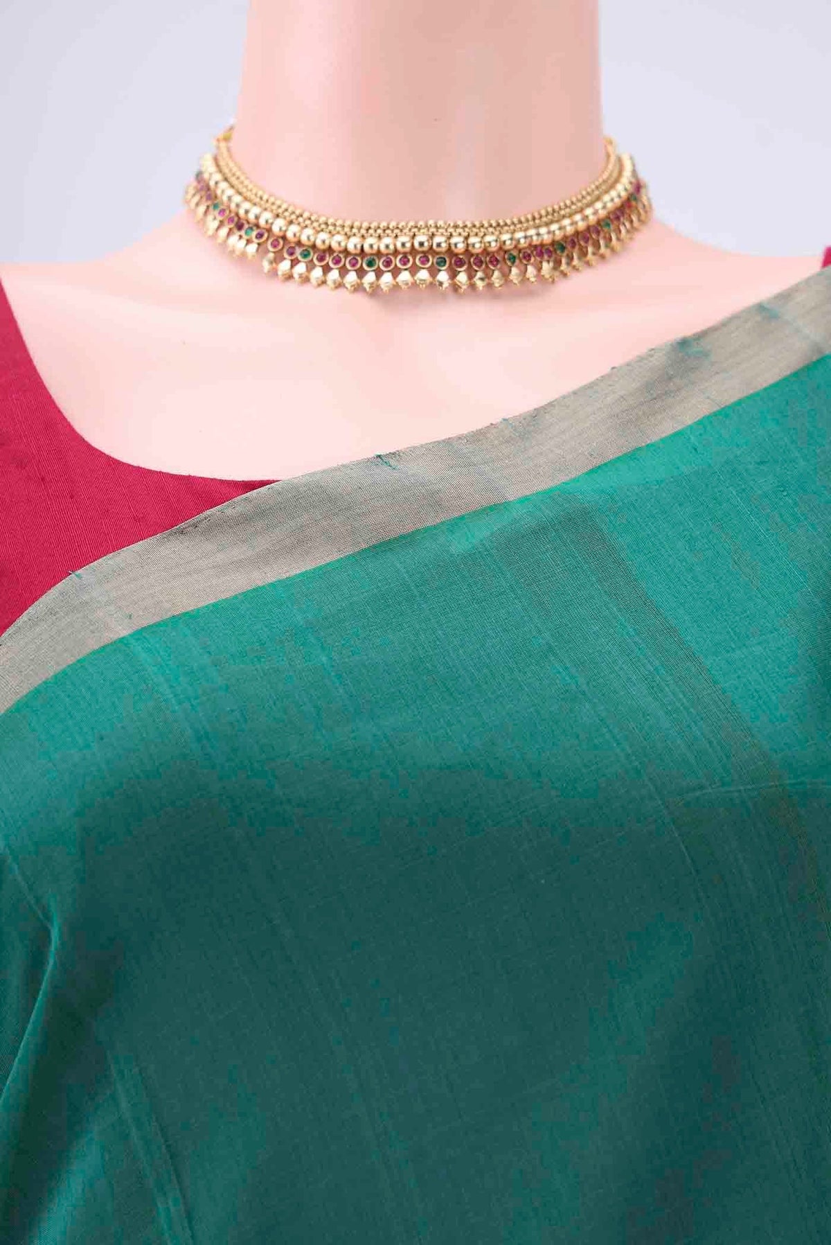 Border image of Sea Green Kora Cotton Saree with Zari Butta on the body and Zari Border