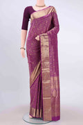 Purple Soft Silk Saree with Jacquard With Zari Butta on the body and Zari Border displayed on a mannequin