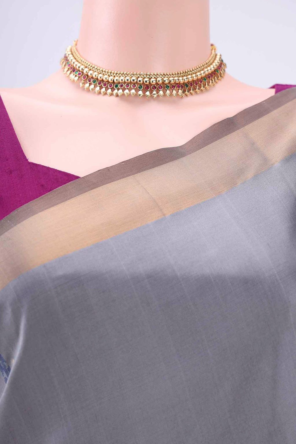 Border image of Blue Grey Uppada Silk Saree with Zari Butta on the body and Zari Border