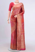 Multi Color Kanjivaram Saree with Zari Brocade on the body and Rising Temple Border.  displayed on a mannequin