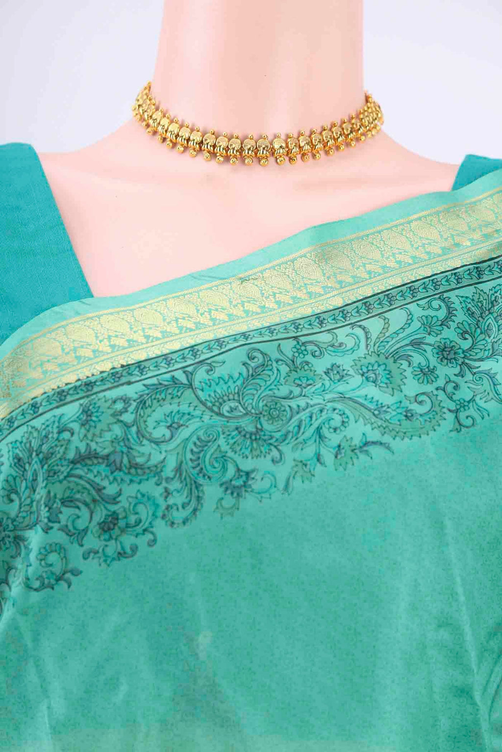 Border image of Light Green Printed Silk Saree with Floral Print on the body and Zari Border