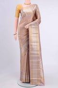 Mauve Kanchipuram Saree with Zari Brocade on the body and Zari Border displayed on a mannequin