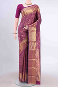 Purple Bangalore Silk Saree with Zari Brocade on the body and Zari Border displayed on a mannequin