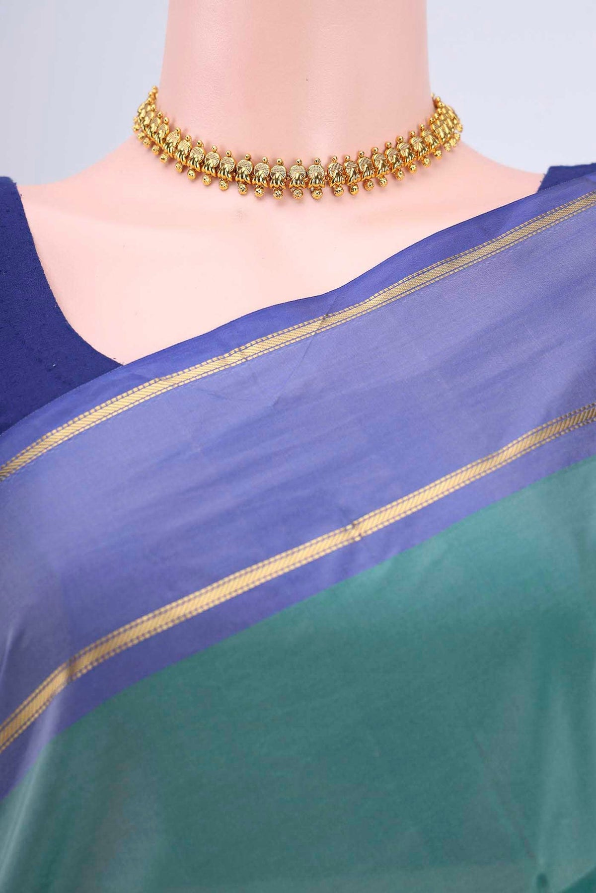 Border image of Maya Blue Dual Tone Blended Bangalore Silk Saree with Plain Body and Zari Border
