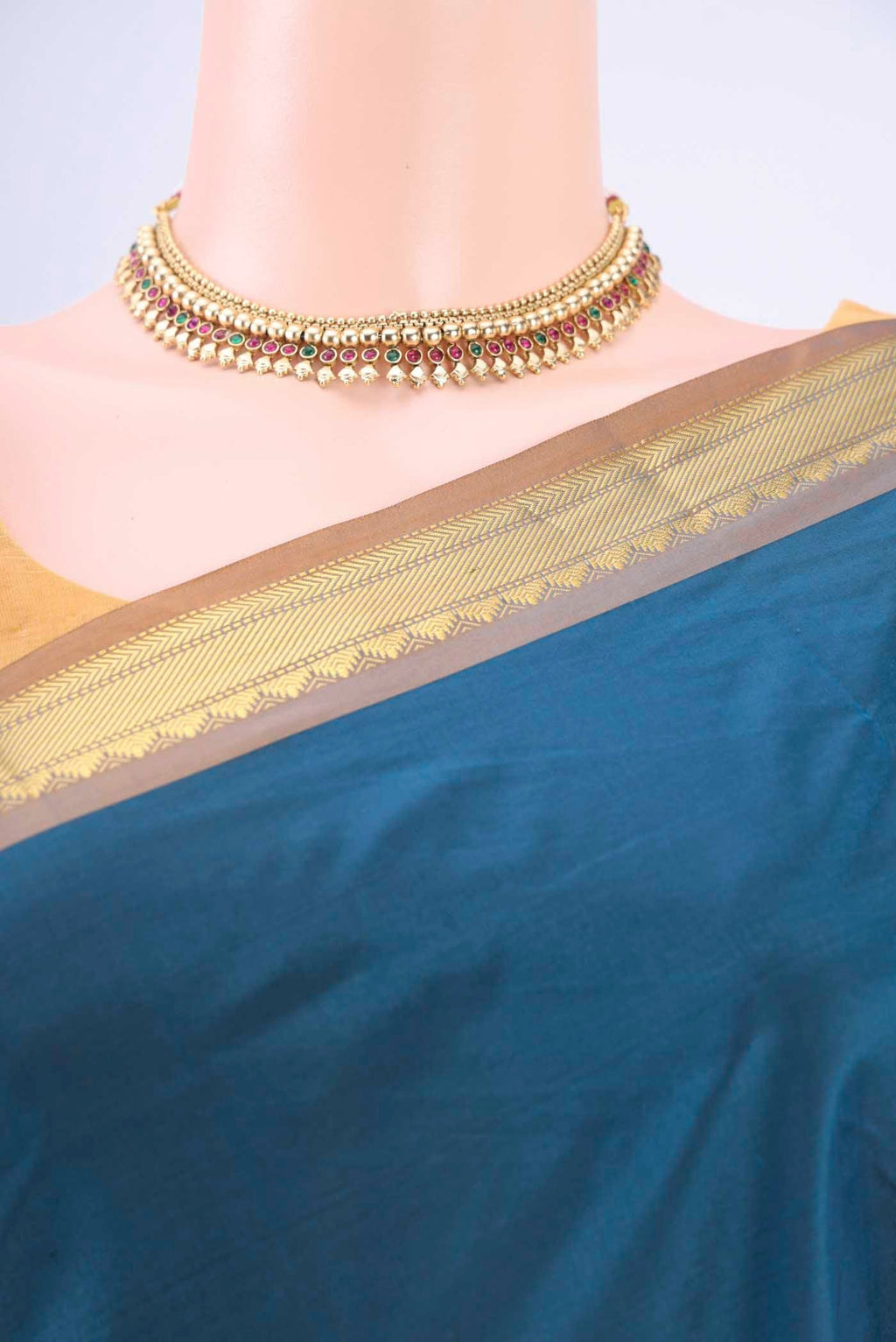 Border image of Dark Blue Dual Tone Blended Bangalore Silk Saree with Plain Body and Zari Border