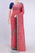 Peach Dual Tone Blended Bangalore Silk Saree with Jacquard design on the body and Zari Border displayed on a mannequin
