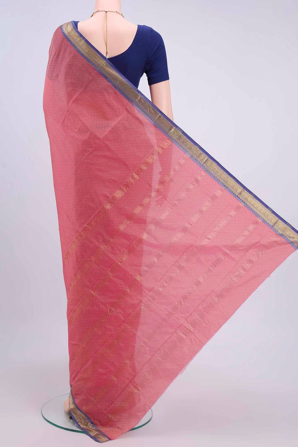 Flat view of Peach Dual Tone Blended Bangalore Silk Saree with Jacquard design on the body and Zari Border