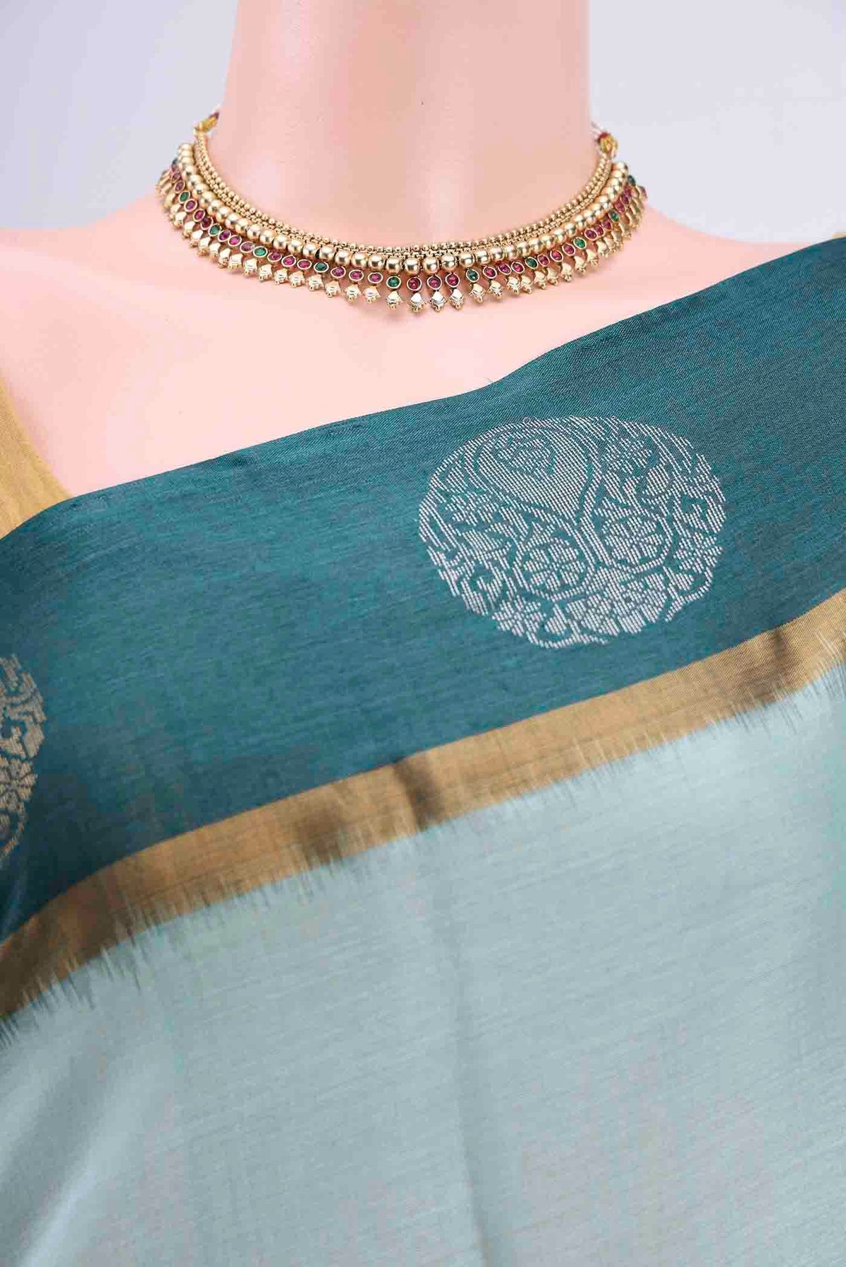Border image of Light Blue Tussar Silk Saree with Plain Body and Zari Border