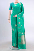 Sea Green Banarasi Katan Silk Saree with Zari Butta on the body and Satin Border displayed on a mannequin
