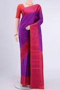 Magenta Kanchipuram Silk Saree with Thread Butta on the body and Thread Border displayed on a mannequin