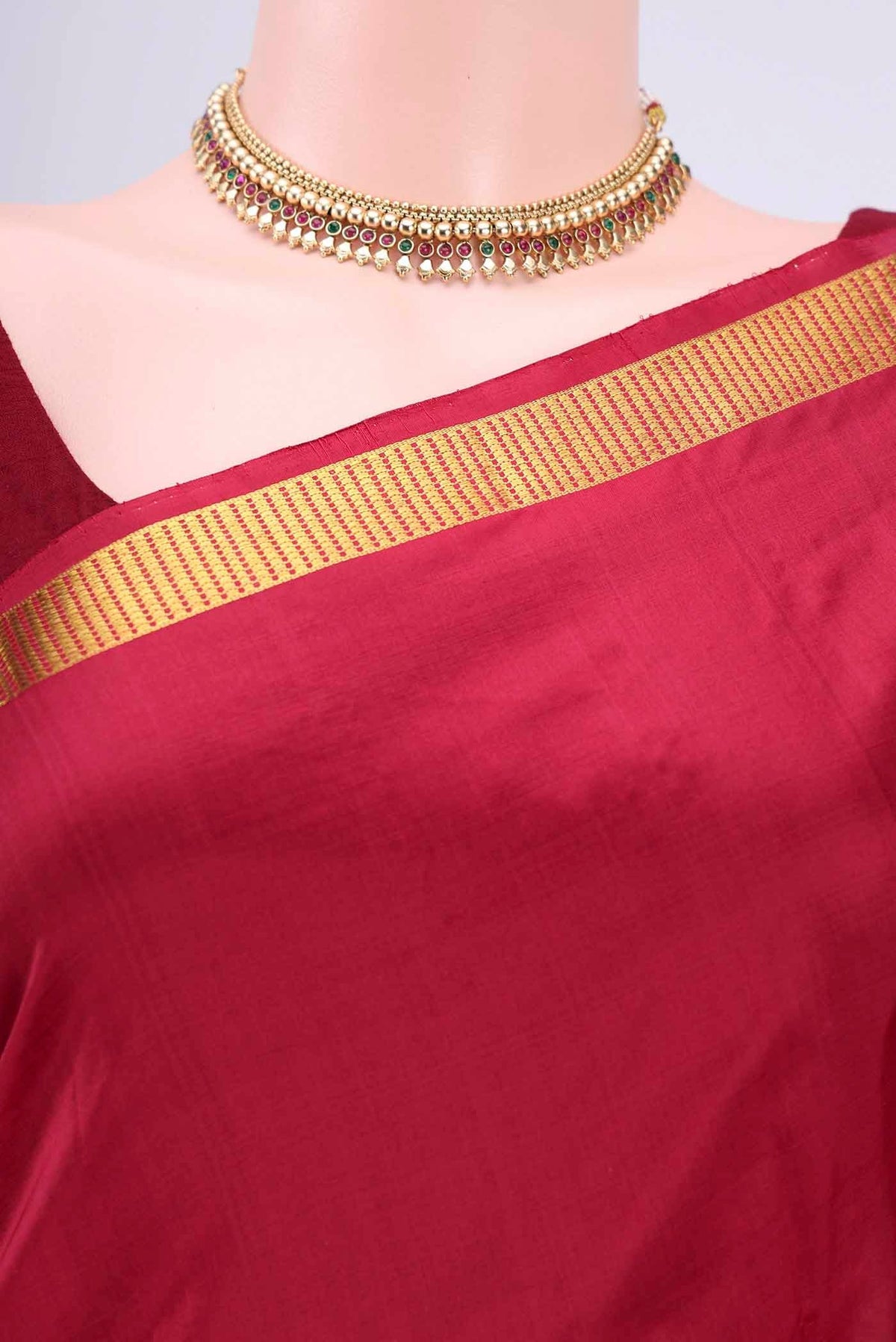 Border image of Red Kanchipuram Saree with Plain Body and Zari Border